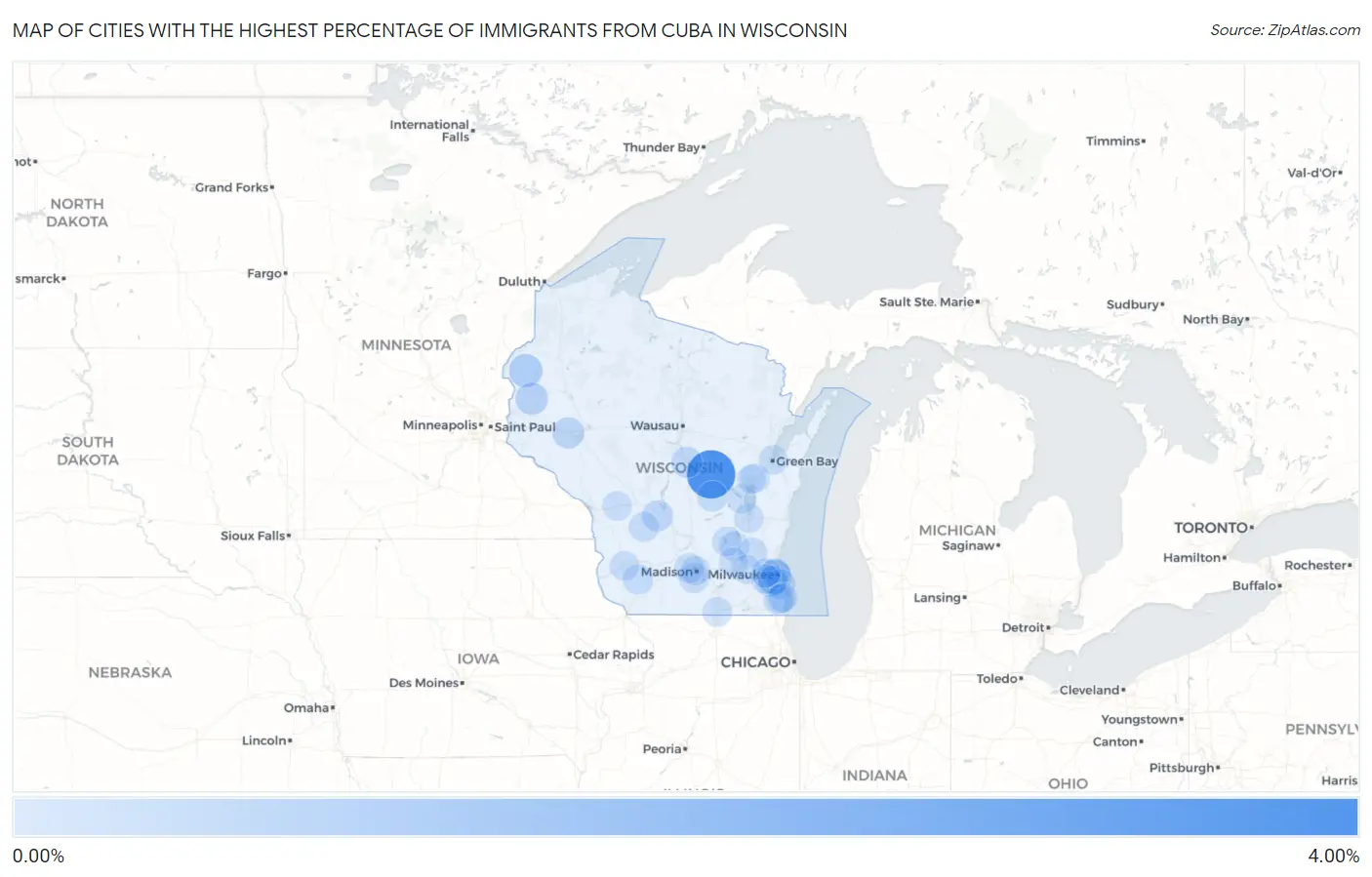 Cities with the Highest Percentage of Immigrants from Cuba in Wisconsin Map
