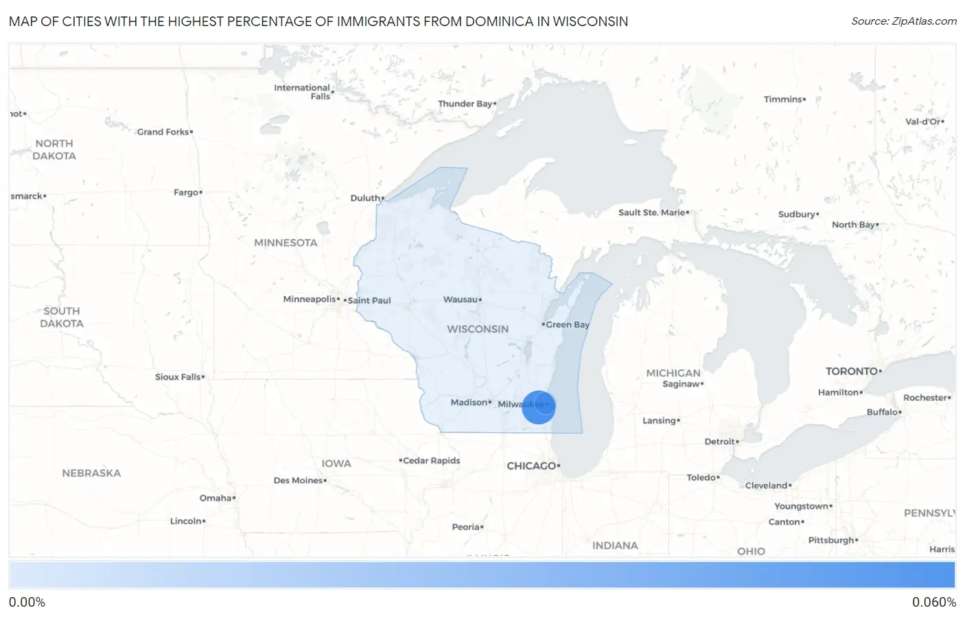 Cities with the Highest Percentage of Immigrants from Dominica in Wisconsin Map