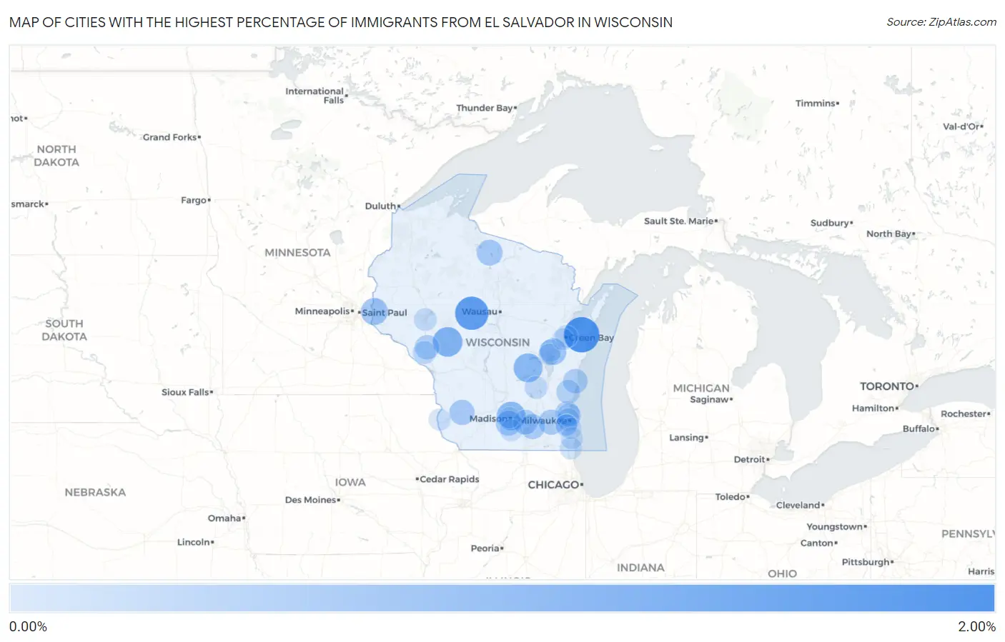 Cities with the Highest Percentage of Immigrants from El Salvador in Wisconsin Map