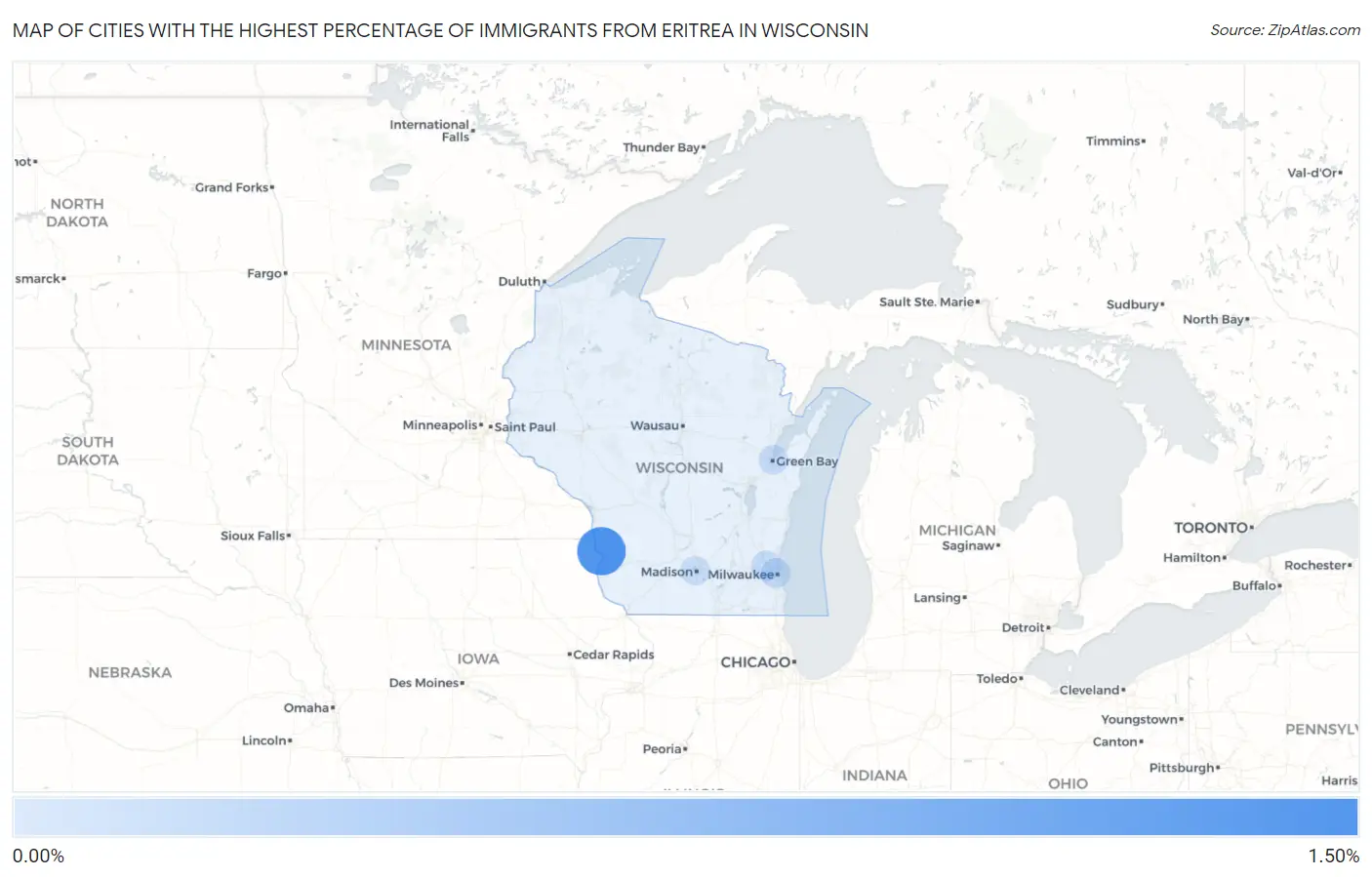 Cities with the Highest Percentage of Immigrants from Eritrea in Wisconsin Map
