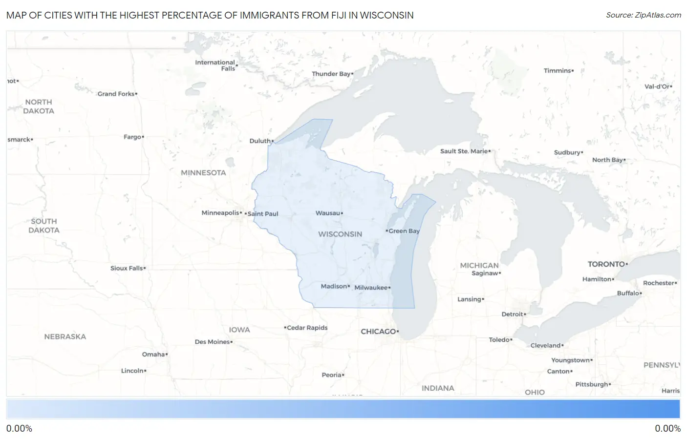 Cities with the Highest Percentage of Immigrants from Fiji in Wisconsin Map