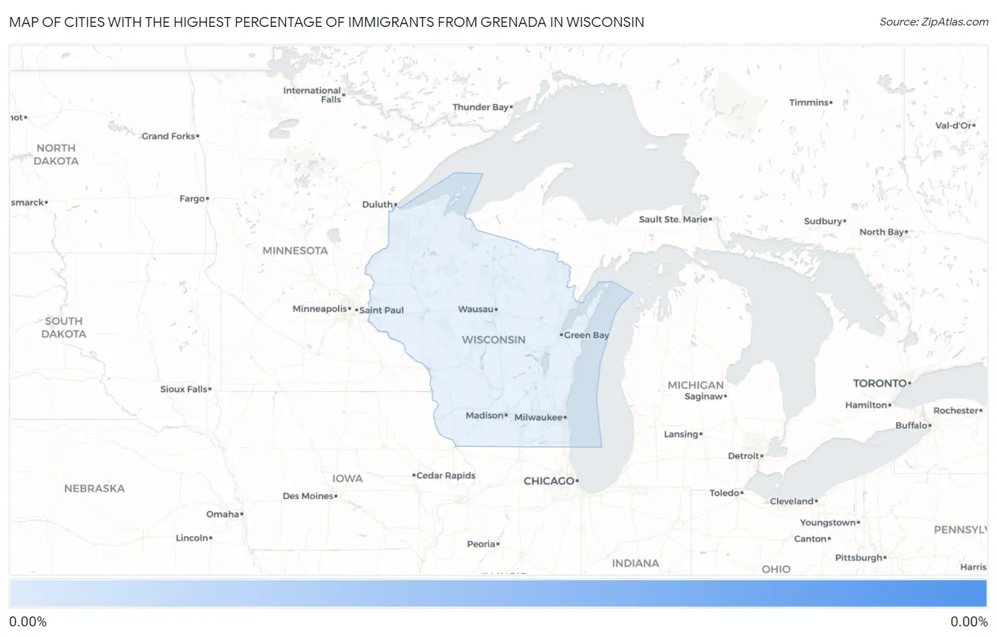 Cities with the Highest Percentage of Immigrants from Grenada in Wisconsin Map