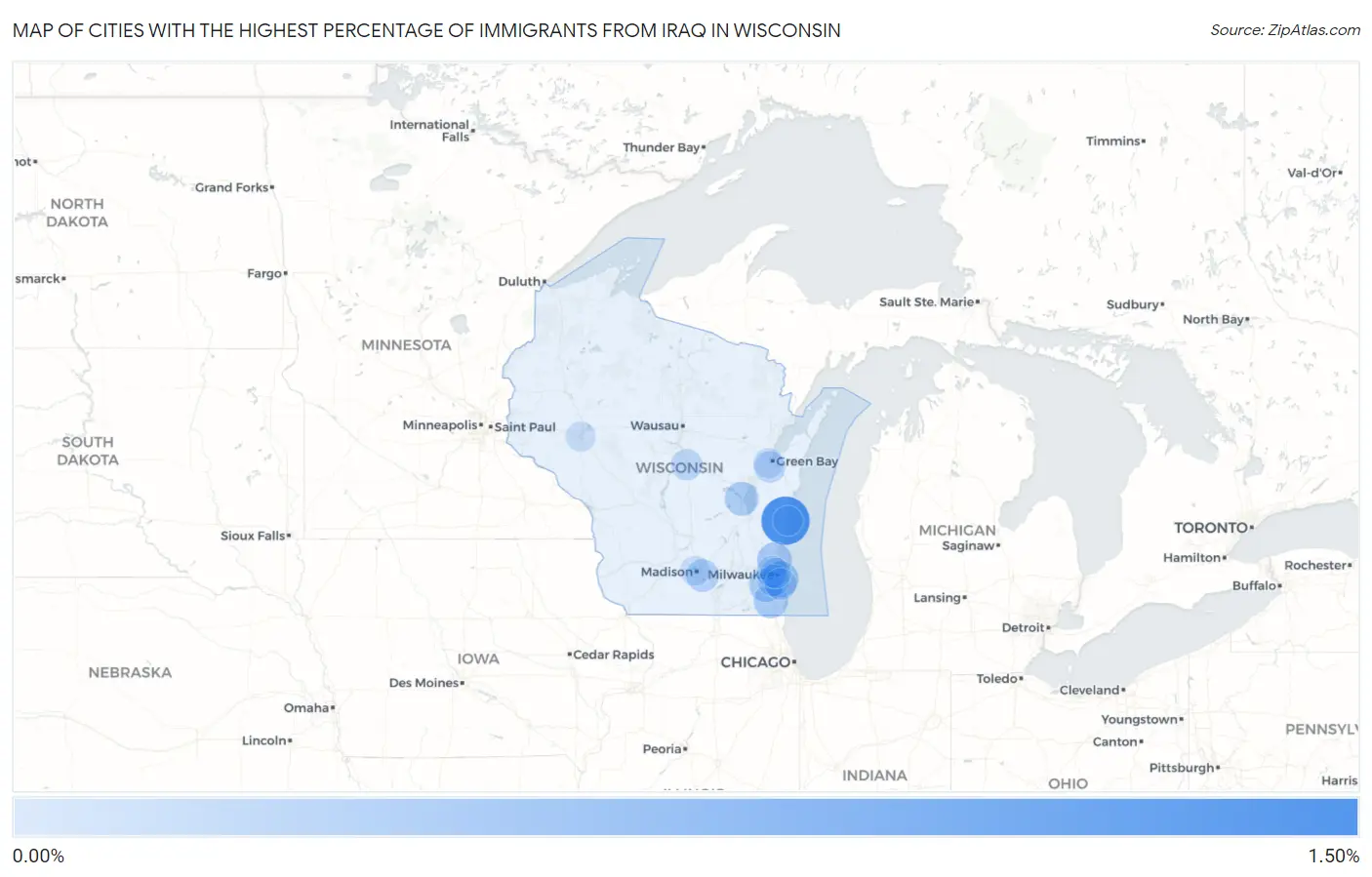 Cities with the Highest Percentage of Immigrants from Iraq in Wisconsin Map