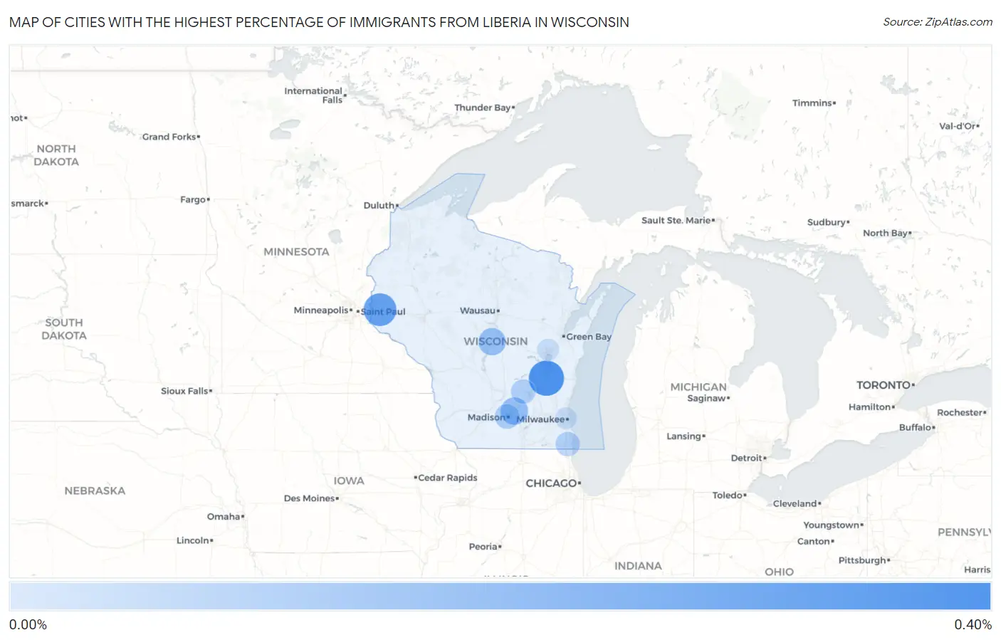 Cities with the Highest Percentage of Immigrants from Liberia in Wisconsin Map