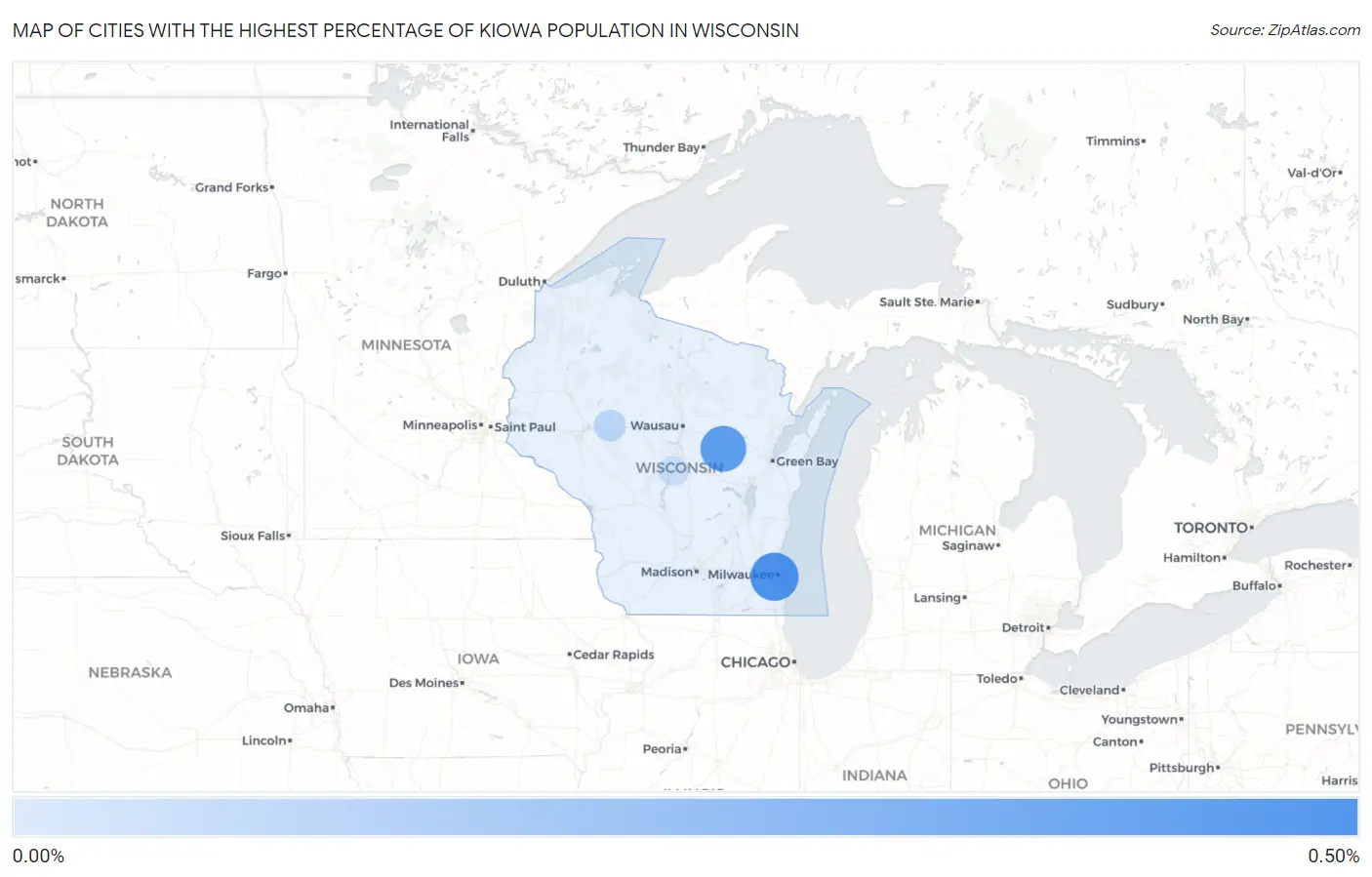 Cities with the Highest Percentage of Kiowa Population in Wisconsin Map