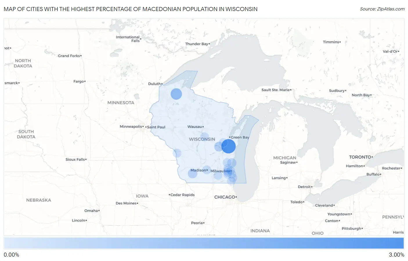 Cities with the Highest Percentage of Macedonian Population in Wisconsin Map