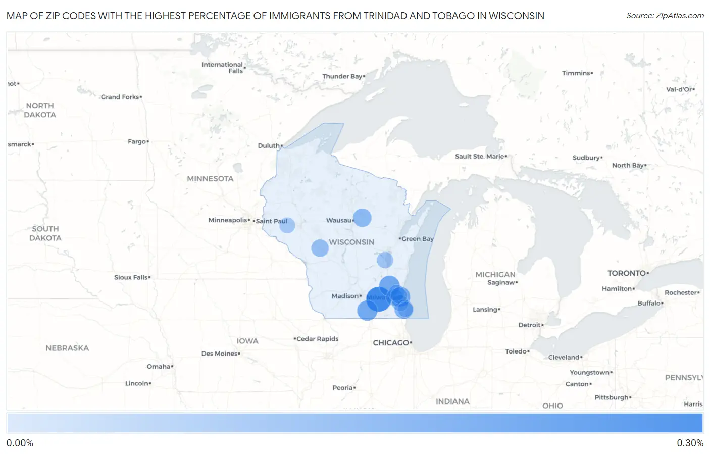 Zip Codes with the Highest Percentage of Immigrants from Trinidad and Tobago in Wisconsin Map
