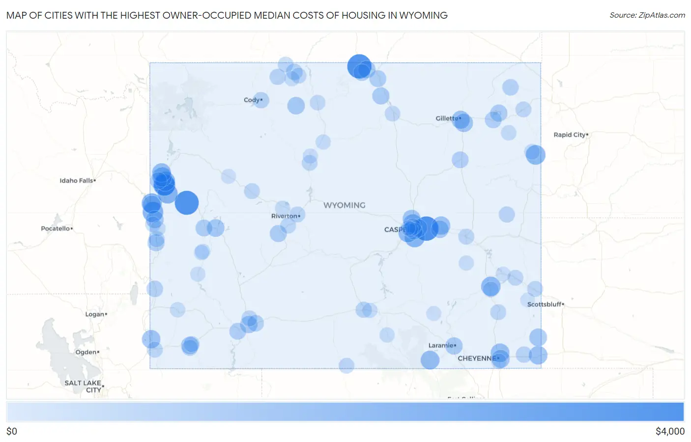 Cities with the Highest Owner-Occupied Median Costs of Housing in Wyoming Map