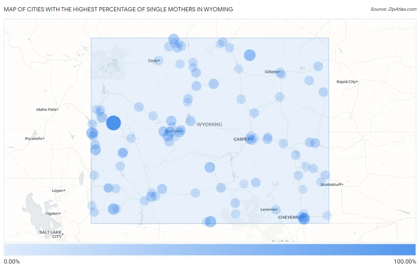 Cities with the Highest Percentage of Single Mothers in Wyoming Map