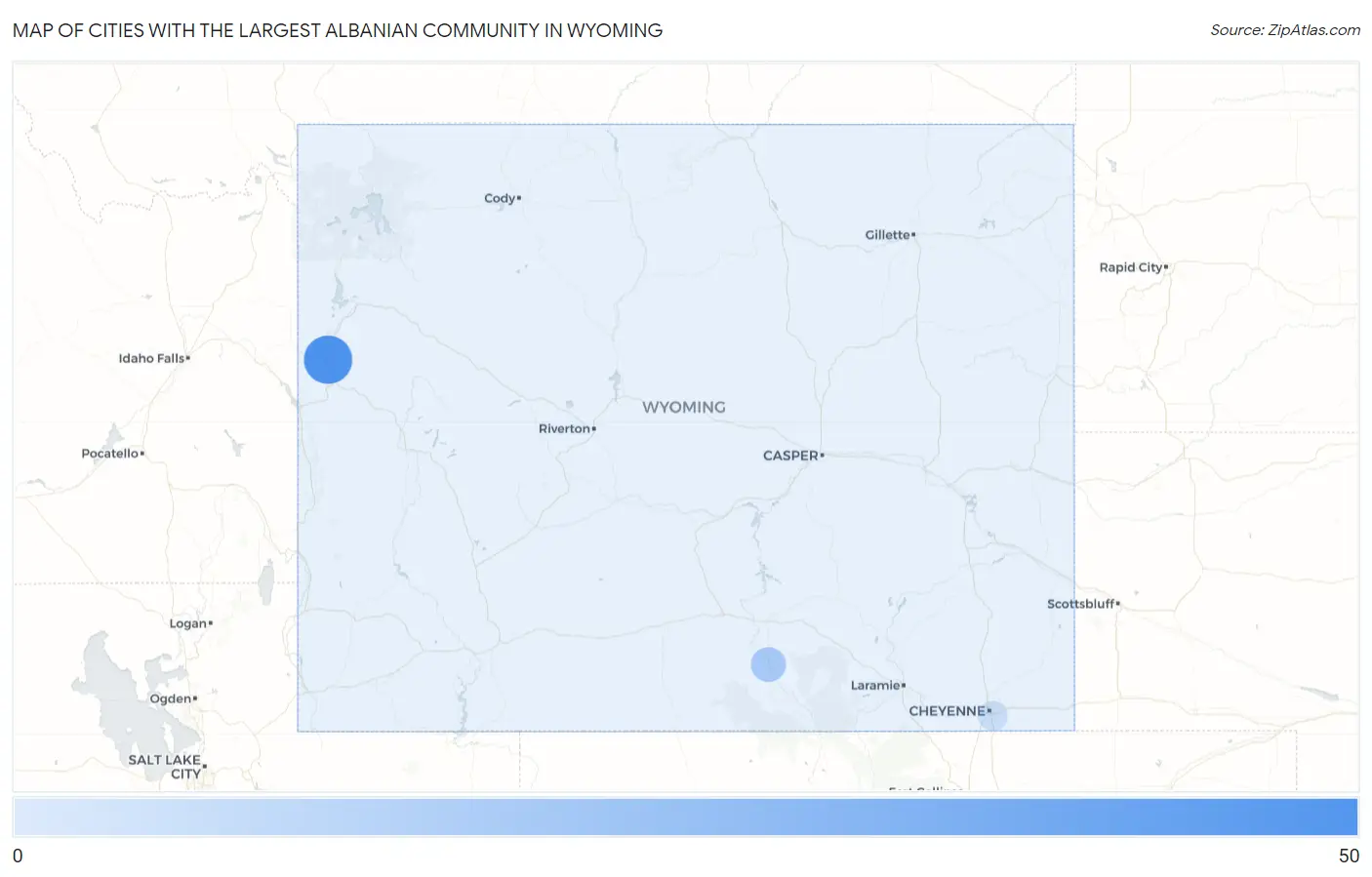 Cities with the Largest Albanian Community in Wyoming Map