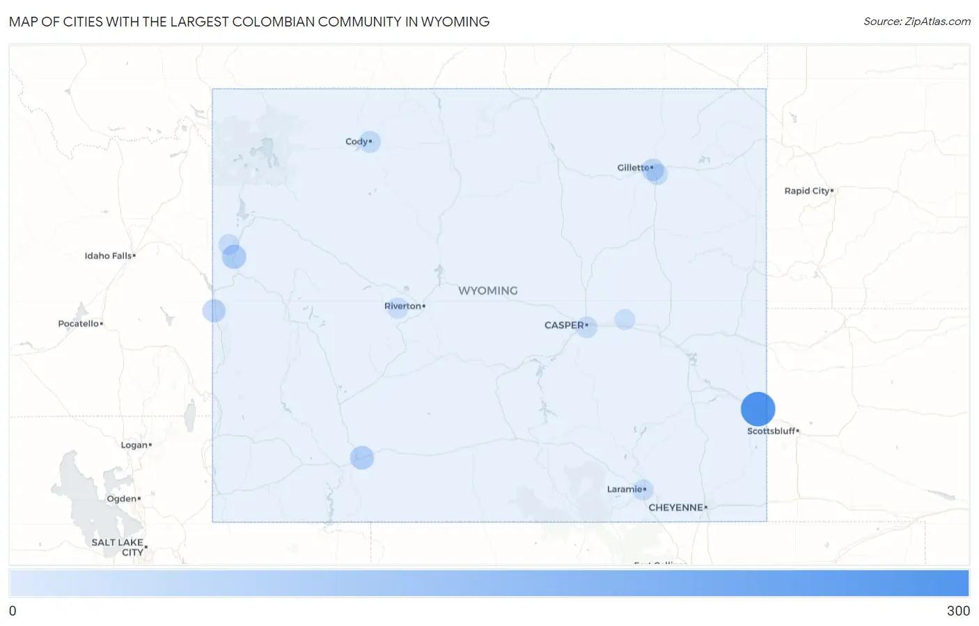 Cities with the Largest Colombian Community in Wyoming Map