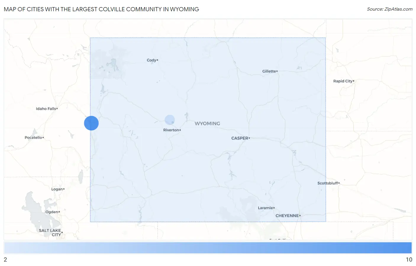 Cities with the Largest Colville Community in Wyoming Map