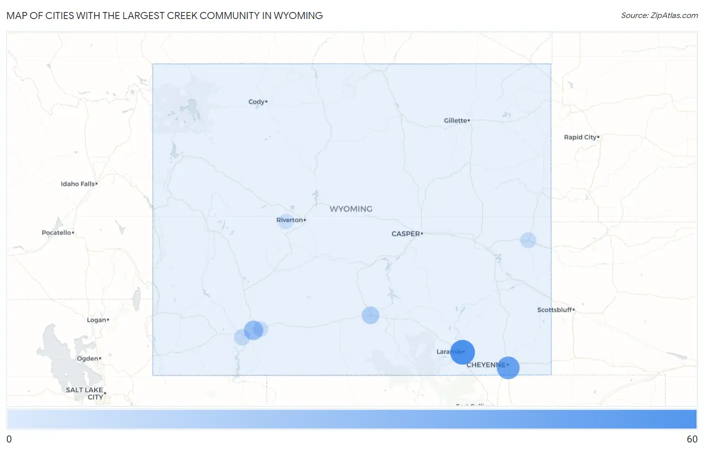 Cities with the Largest Creek Community in Wyoming Map