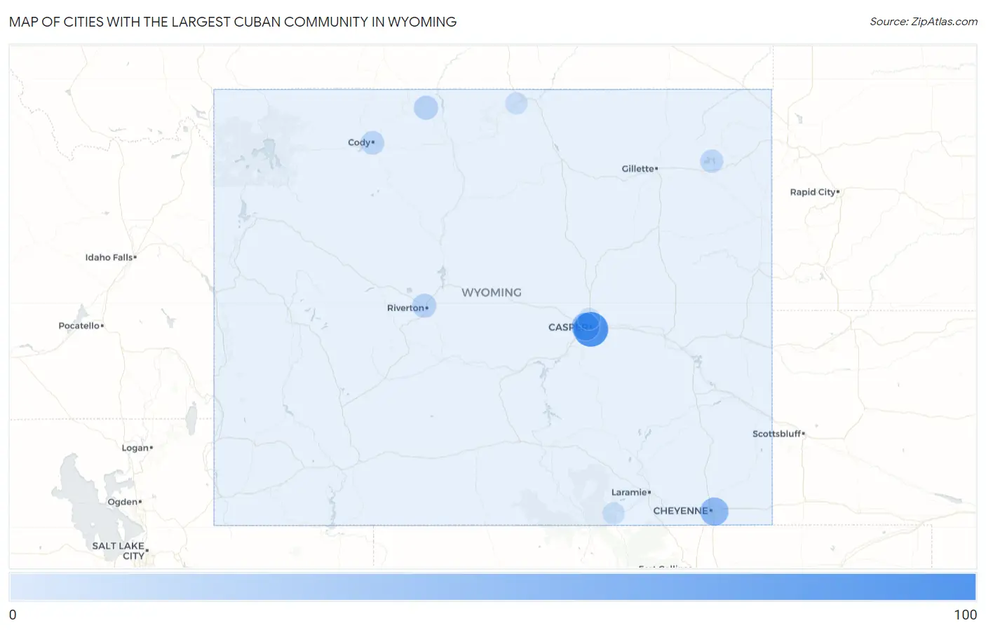 Cities with the Largest Cuban Community in Wyoming Map