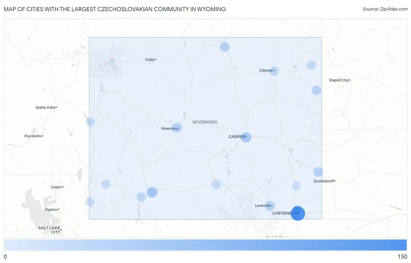 Cities with the Largest Czechoslovakian Community in Wyoming Map