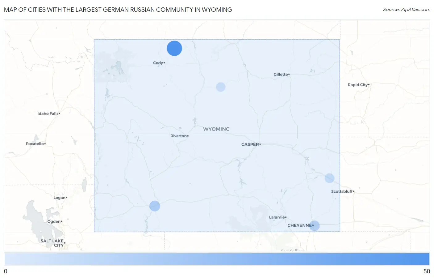Cities with the Largest German Russian Community in Wyoming Map