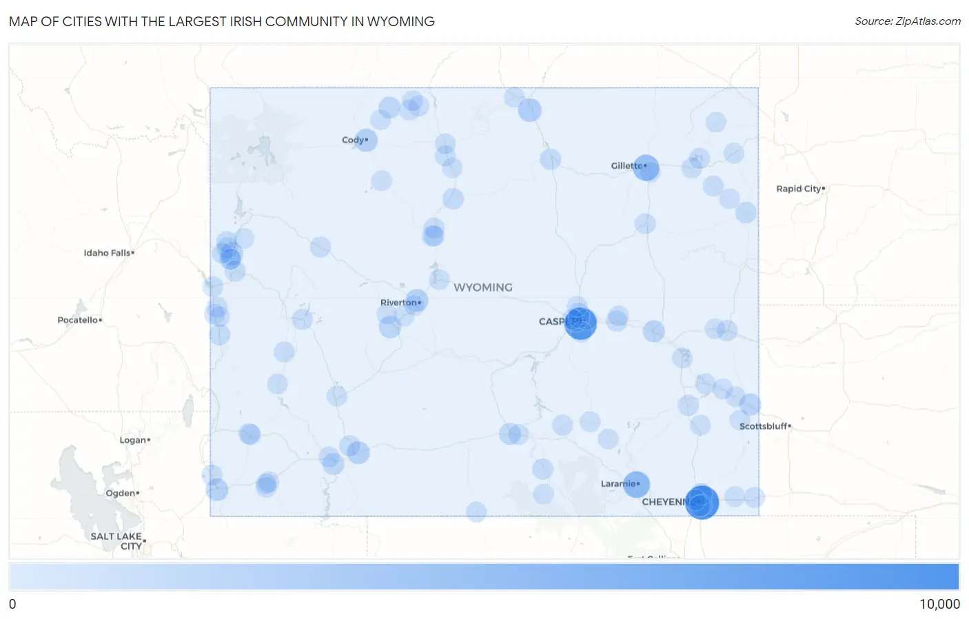 Cities with the Largest Irish Community in Wyoming Map