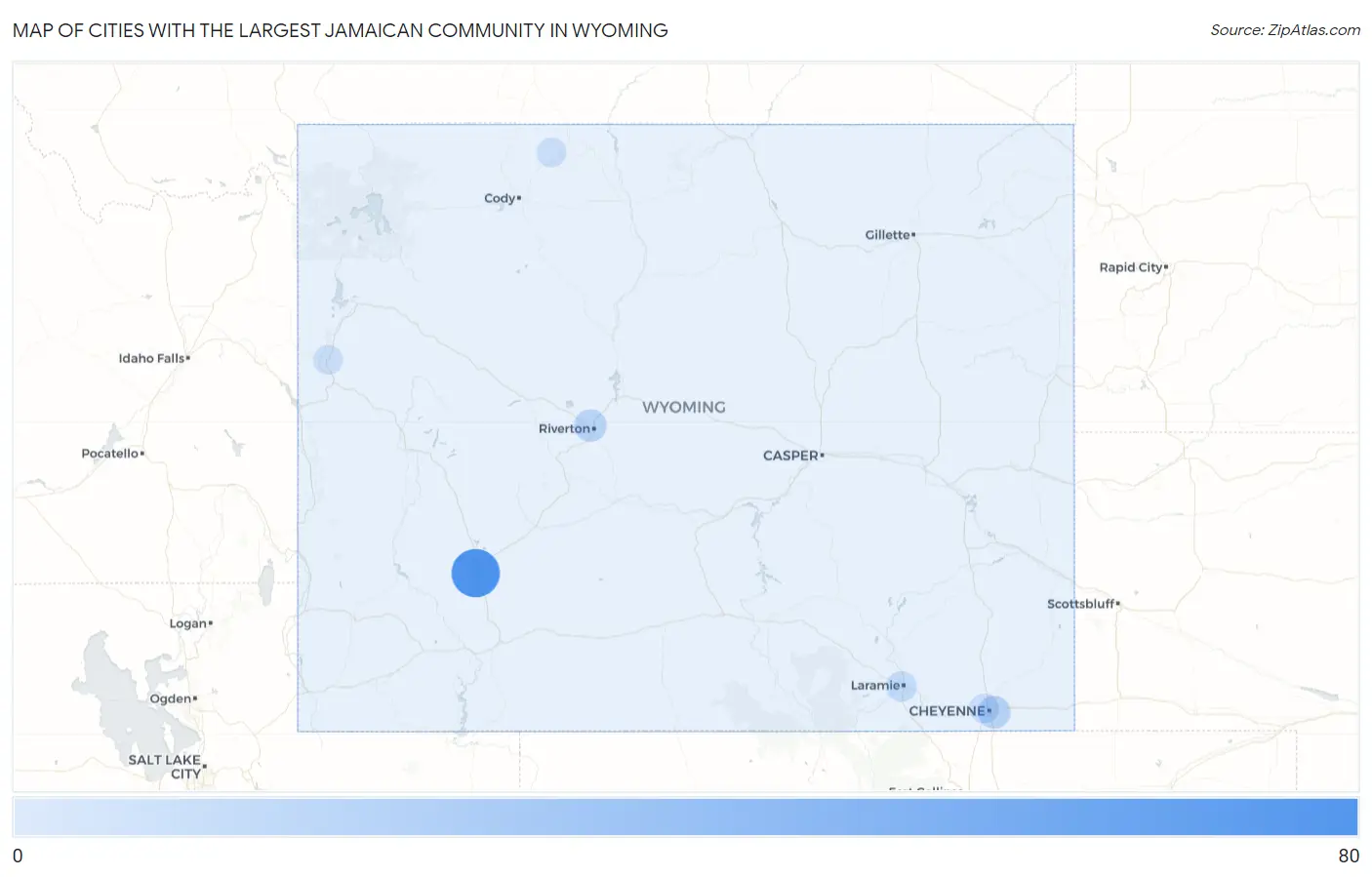 Cities with the Largest Jamaican Community in Wyoming Map