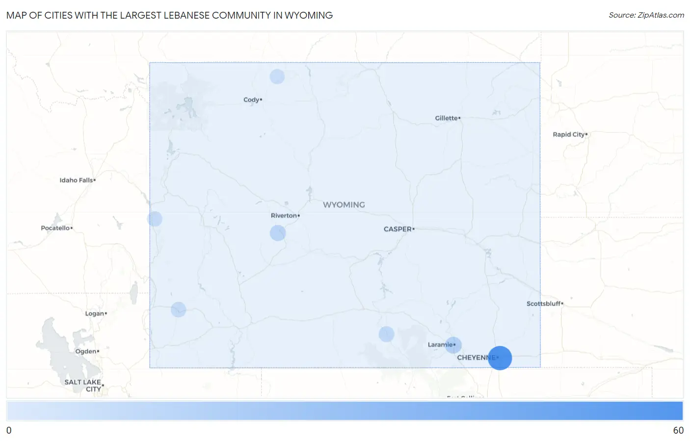 Cities with the Largest Lebanese Community in Wyoming Map