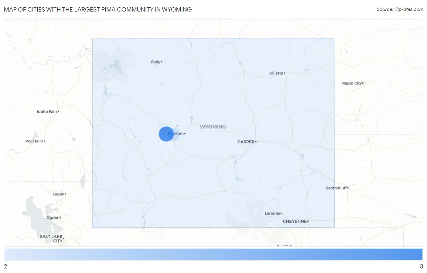 Cities with the Largest Pima Community in Wyoming Map