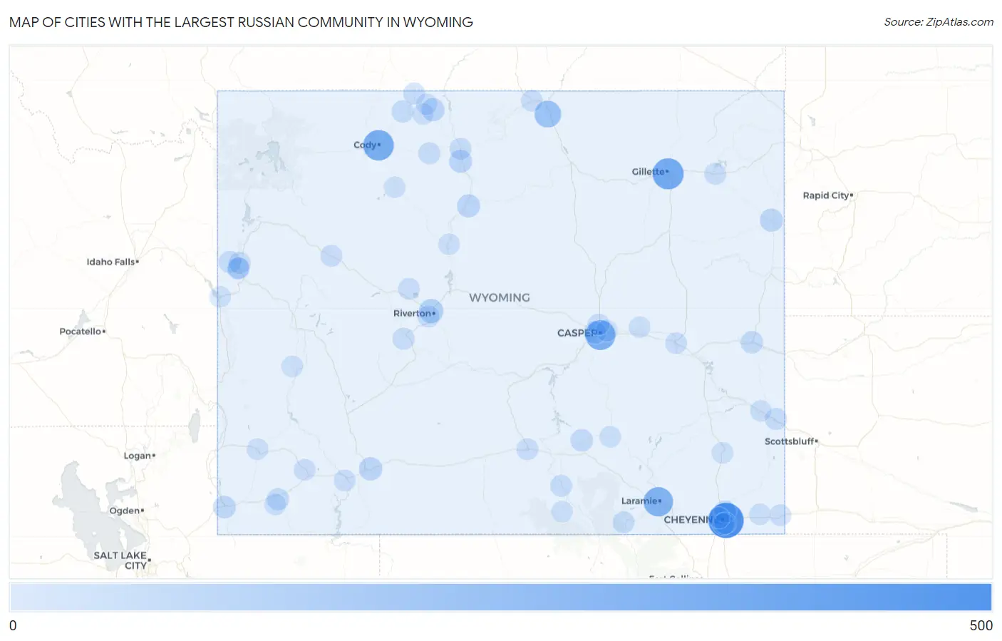 Cities with the Largest Russian Community in Wyoming Map