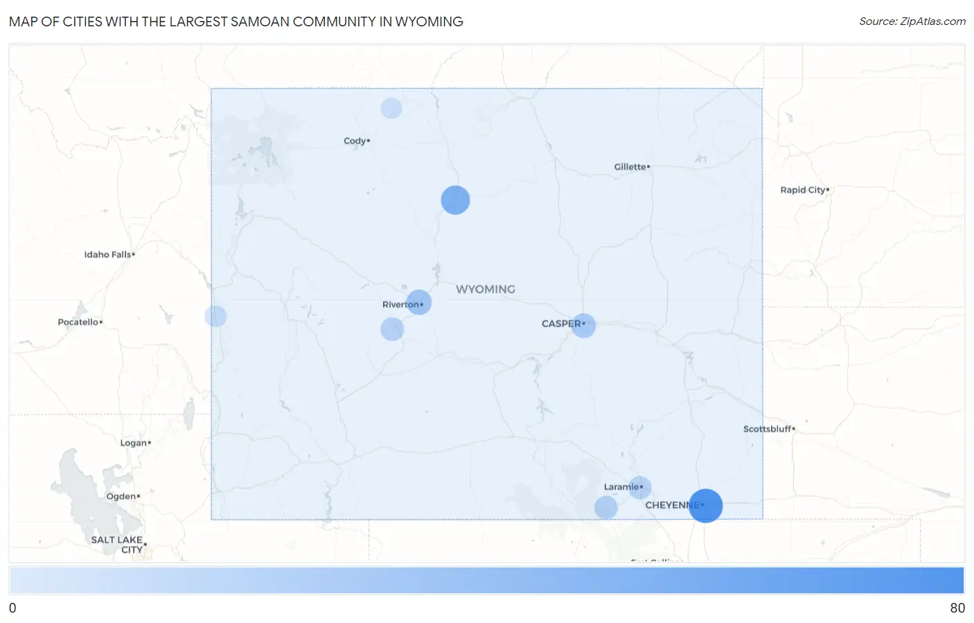 Cities with the Largest Samoan Community in Wyoming Map