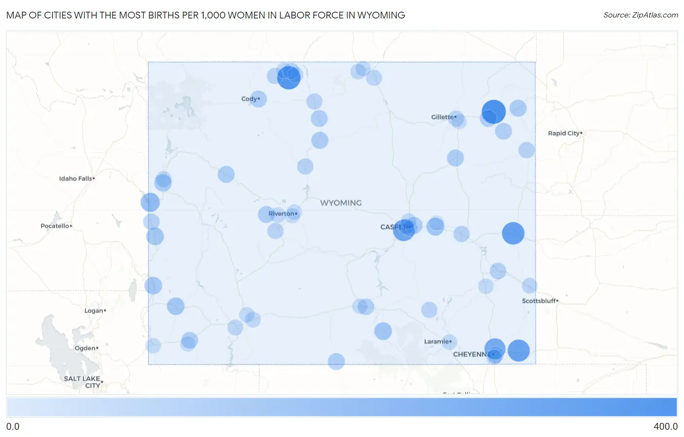 Cities with the Most Births per 1,000 Women in Labor Force in Wyoming Map