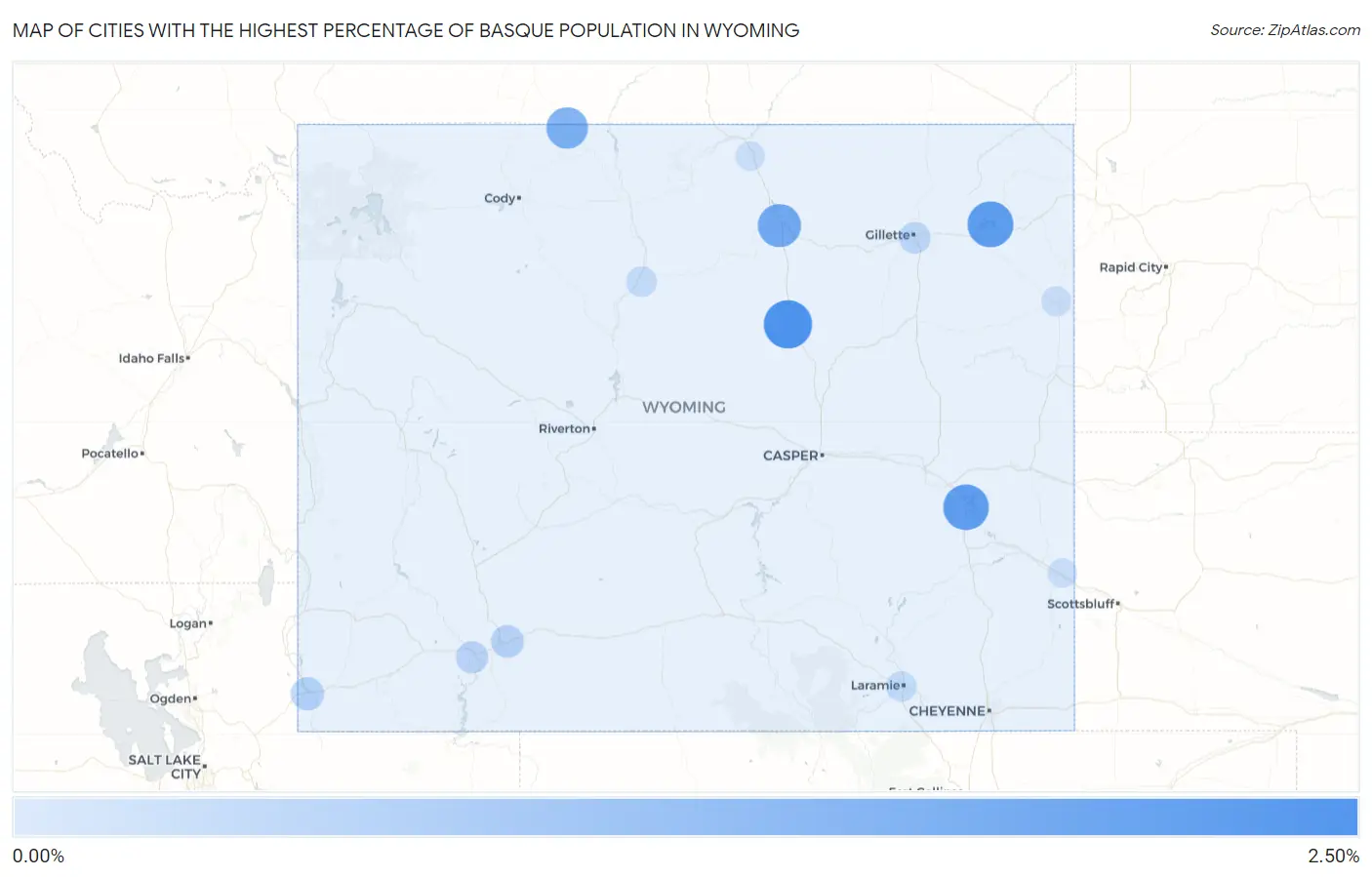 Cities with the Highest Percentage of Basque Population in Wyoming Map