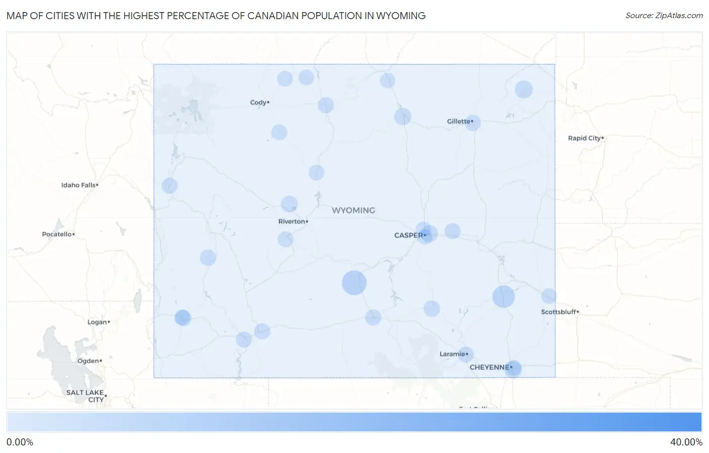 Cities with the Highest Percentage of Canadian Population in Wyoming Map