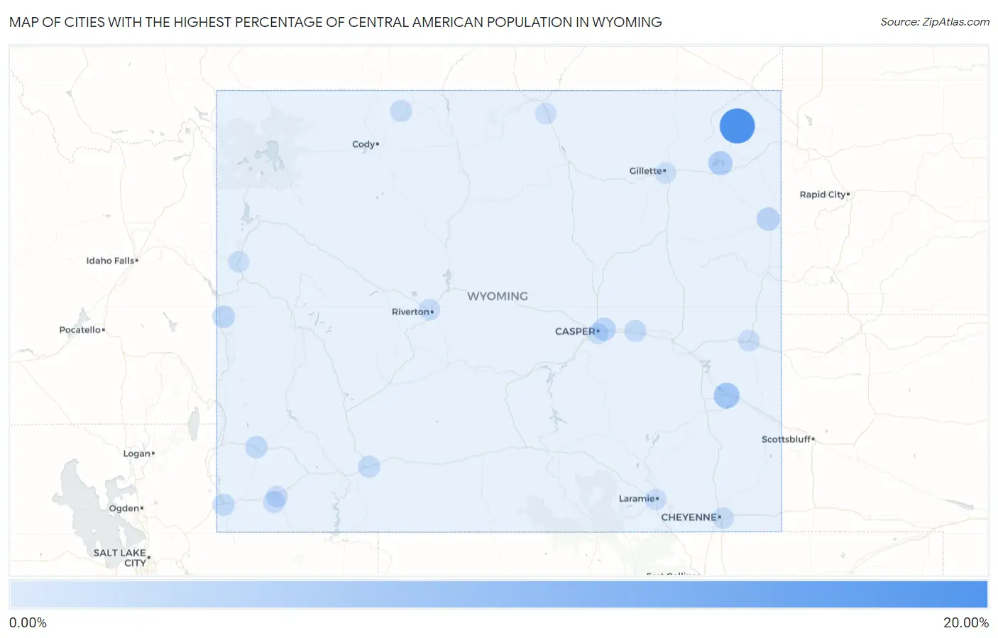 Cities with the Highest Percentage of Central American Population in Wyoming Map