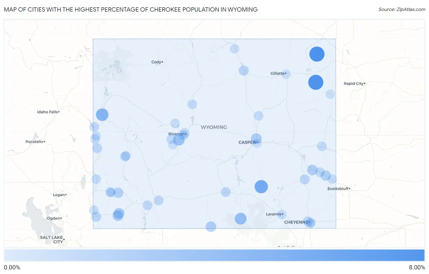 Cities with the Highest Percentage of Cherokee Population in Wyoming Map