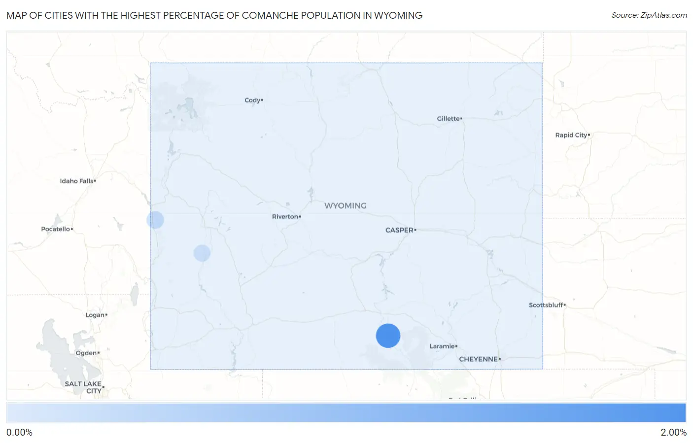 Cities with the Highest Percentage of Comanche Population in Wyoming Map
