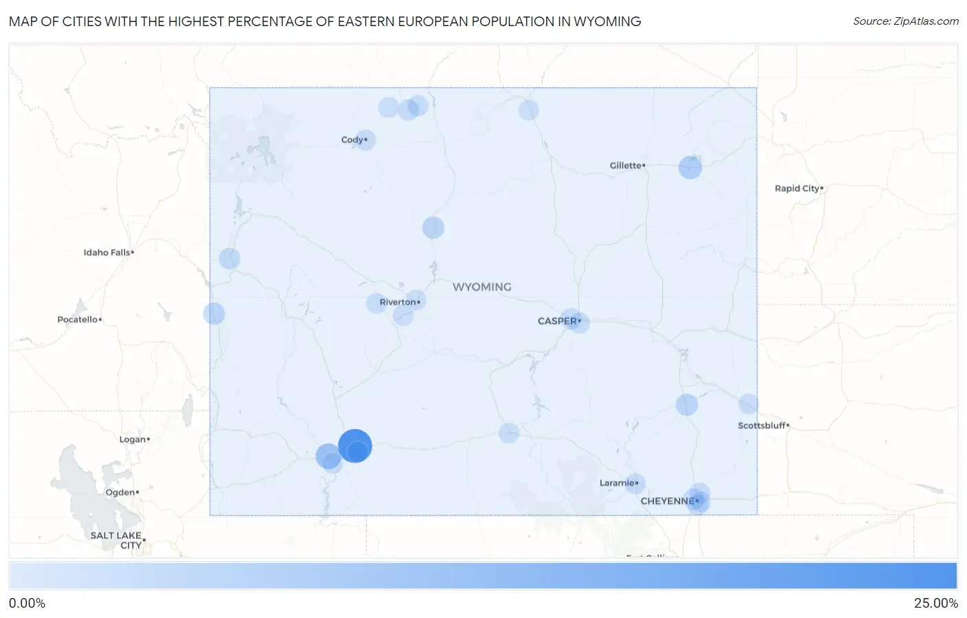 Cities with the Highest Percentage of Eastern European Population in Wyoming Map