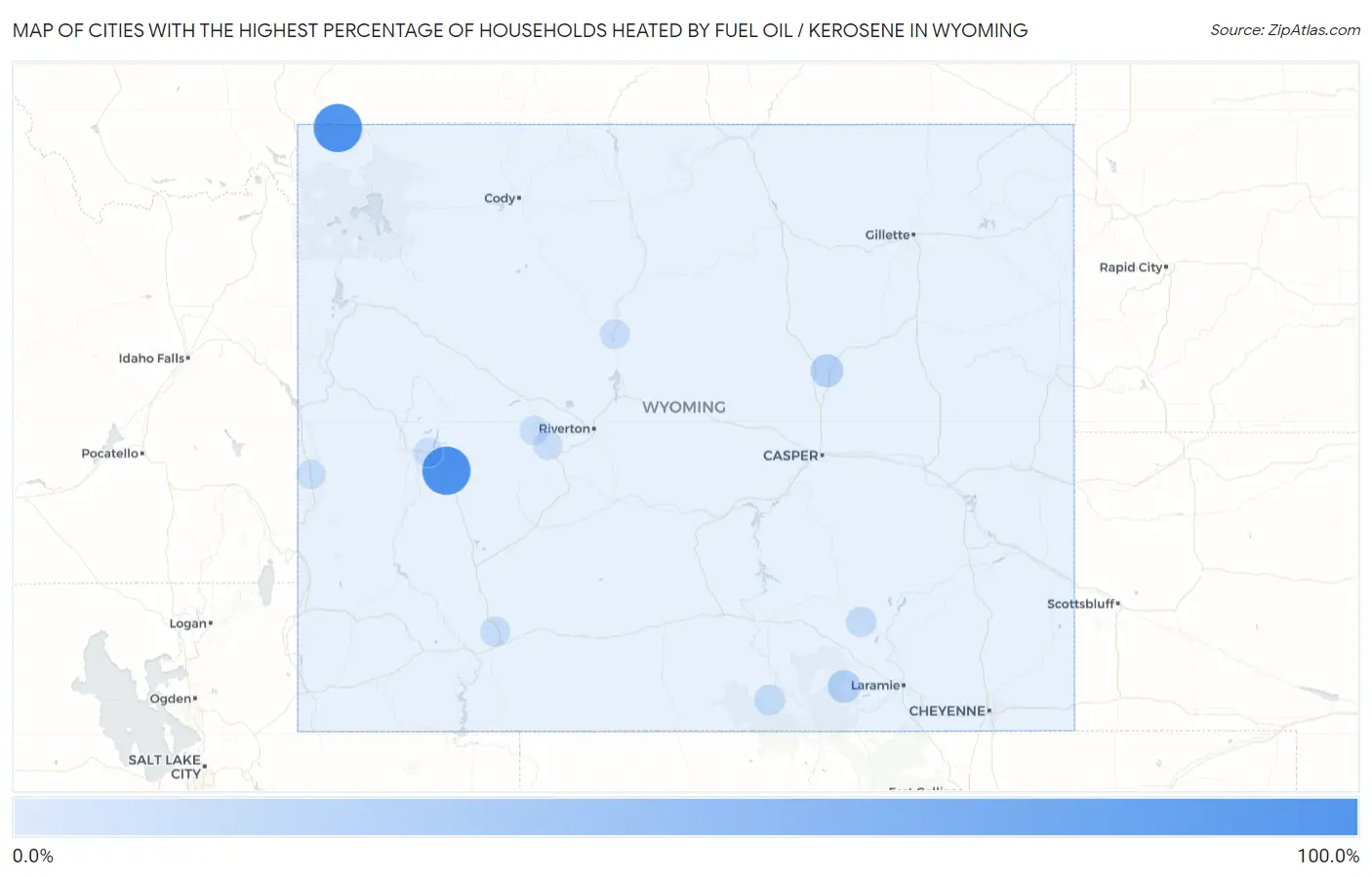 Cities with the Highest Percentage of Households Heated by Fuel Oil / Kerosene in Wyoming Map