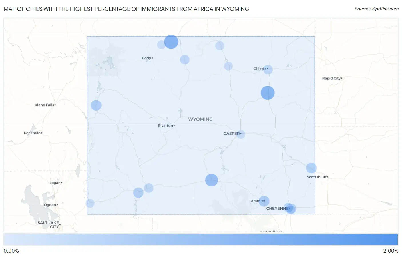 Cities with the Highest Percentage of Immigrants from Africa in Wyoming Map