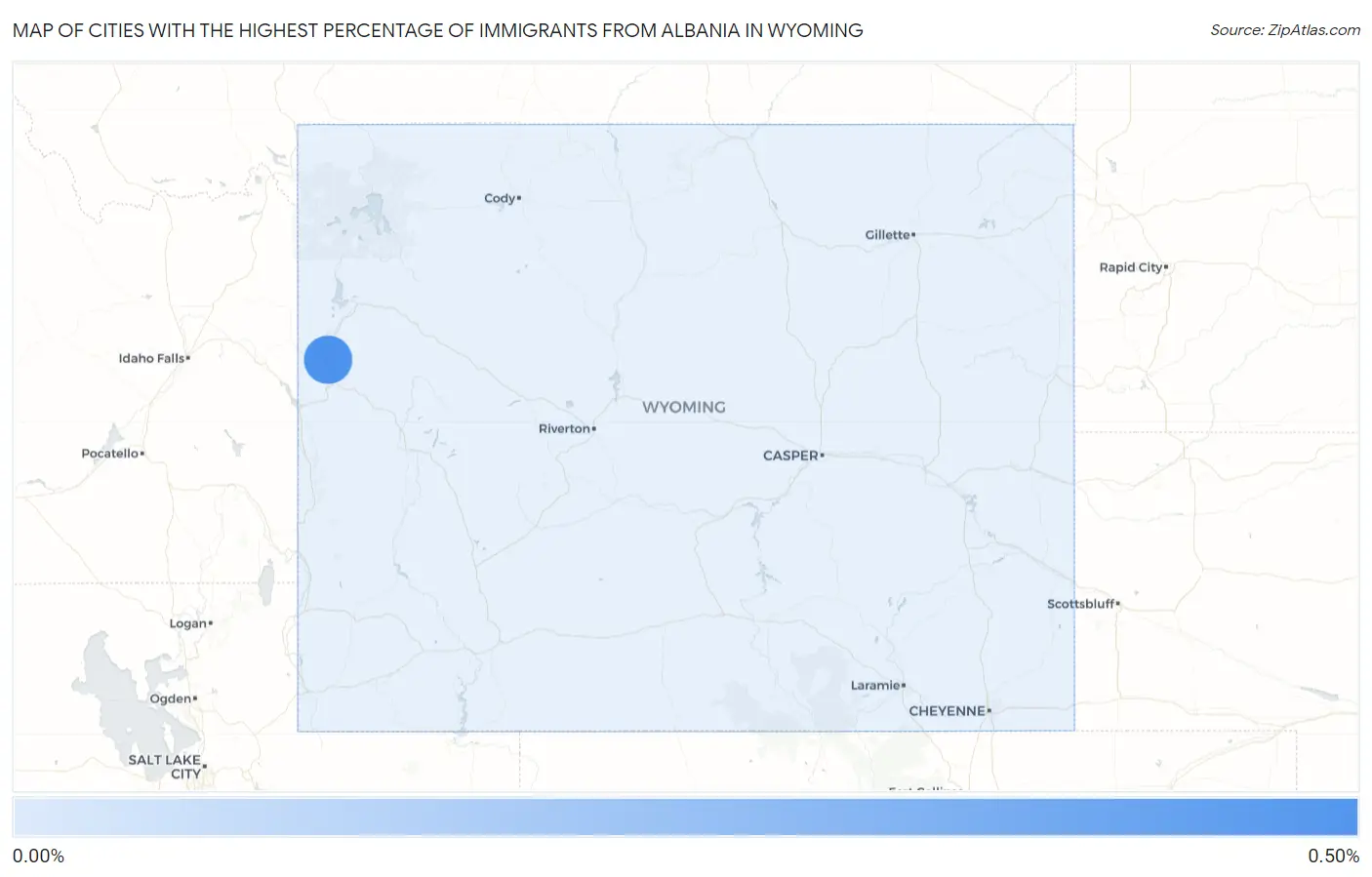 Cities with the Highest Percentage of Immigrants from Albania in Wyoming Map