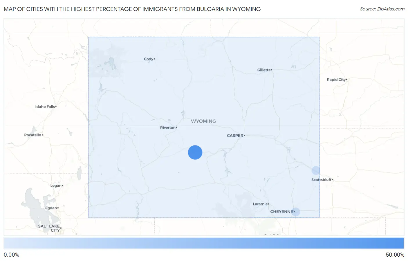 Cities with the Highest Percentage of Immigrants from Bulgaria in Wyoming Map