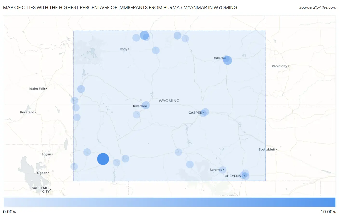 Cities with the Highest Percentage of Immigrants from Burma / Myanmar in Wyoming Map
