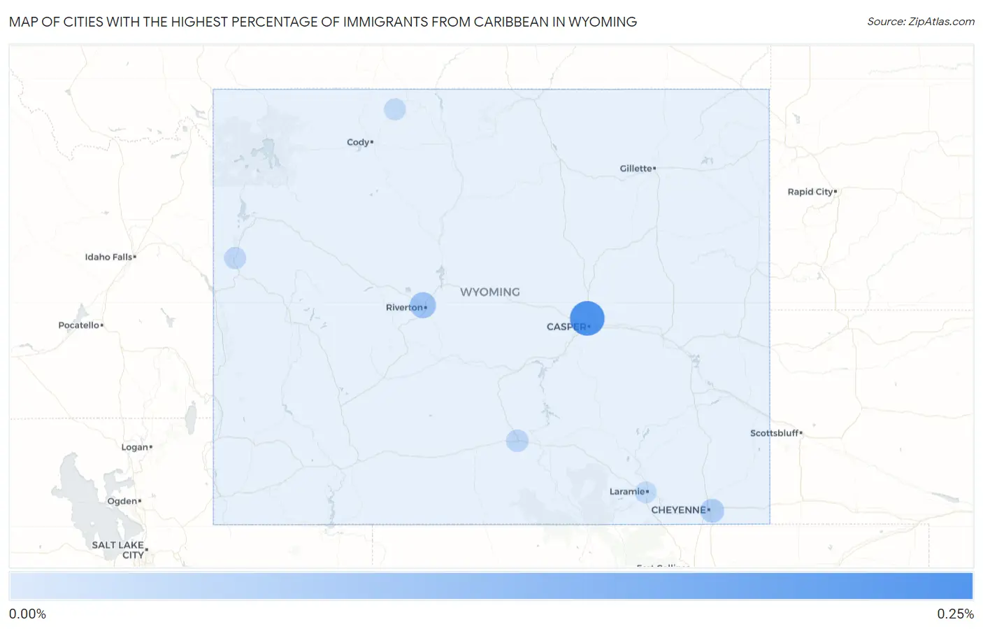 Cities with the Highest Percentage of Immigrants from Caribbean in Wyoming Map