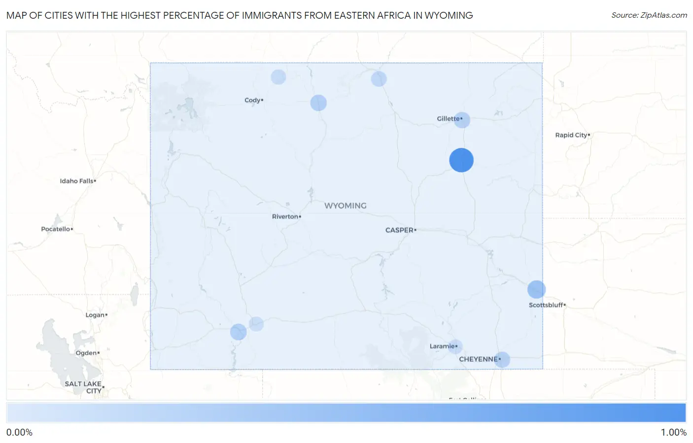 Cities with the Highest Percentage of Immigrants from Eastern Africa in Wyoming Map