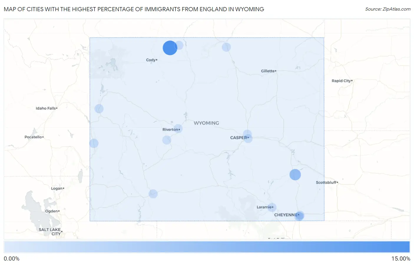 Cities with the Highest Percentage of Immigrants from England in Wyoming Map