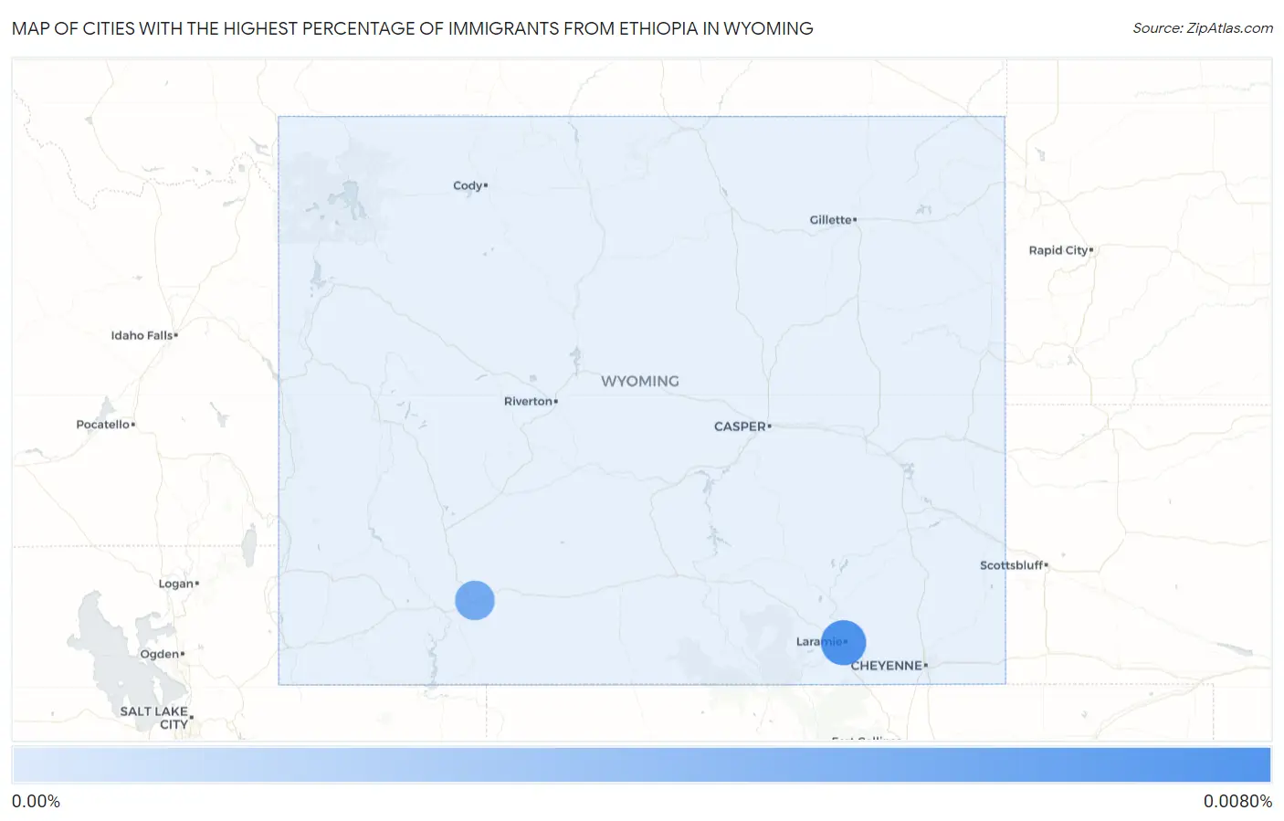 Cities with the Highest Percentage of Immigrants from Ethiopia in Wyoming Map