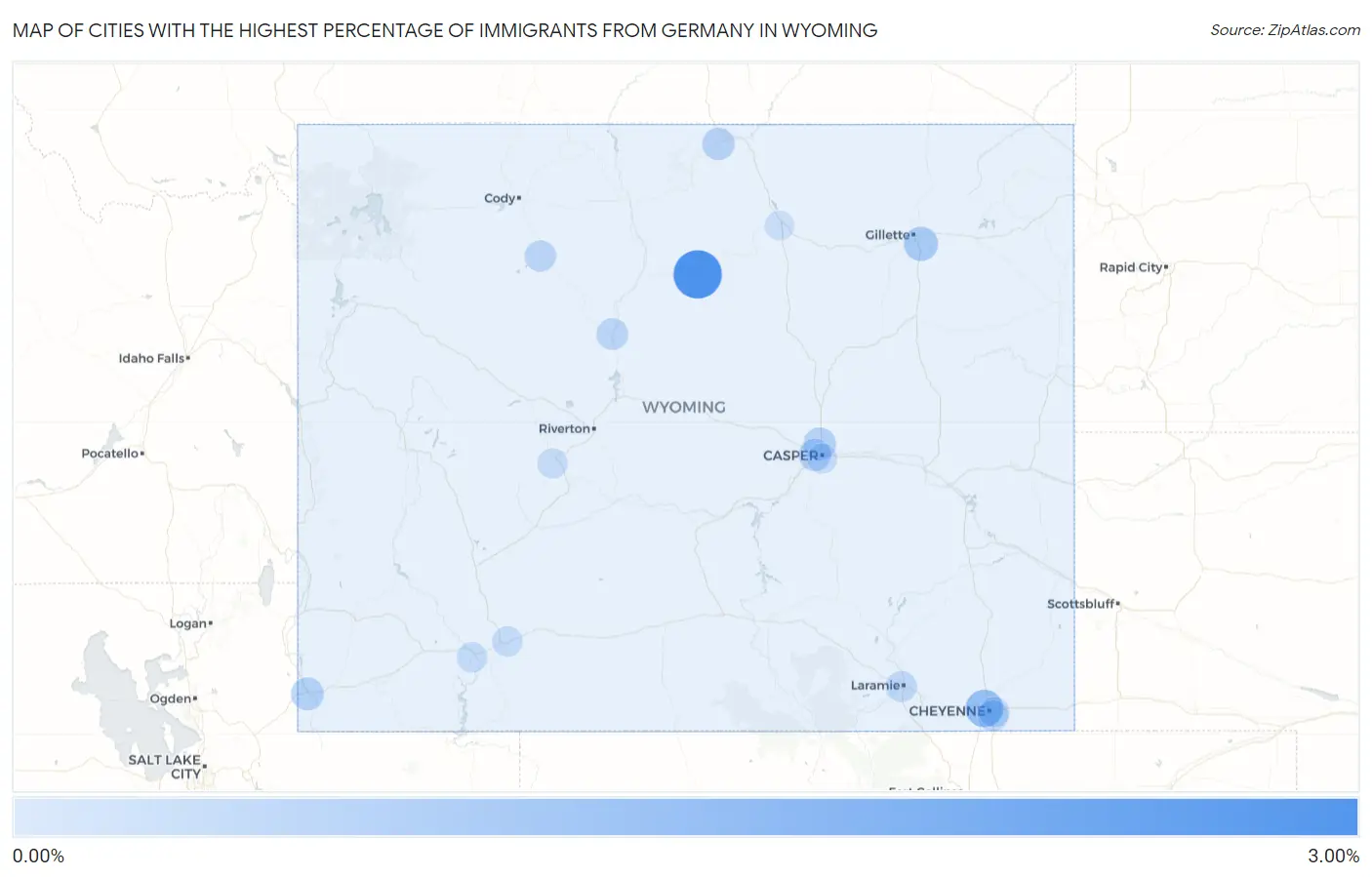 Cities with the Highest Percentage of Immigrants from Germany in Wyoming Map