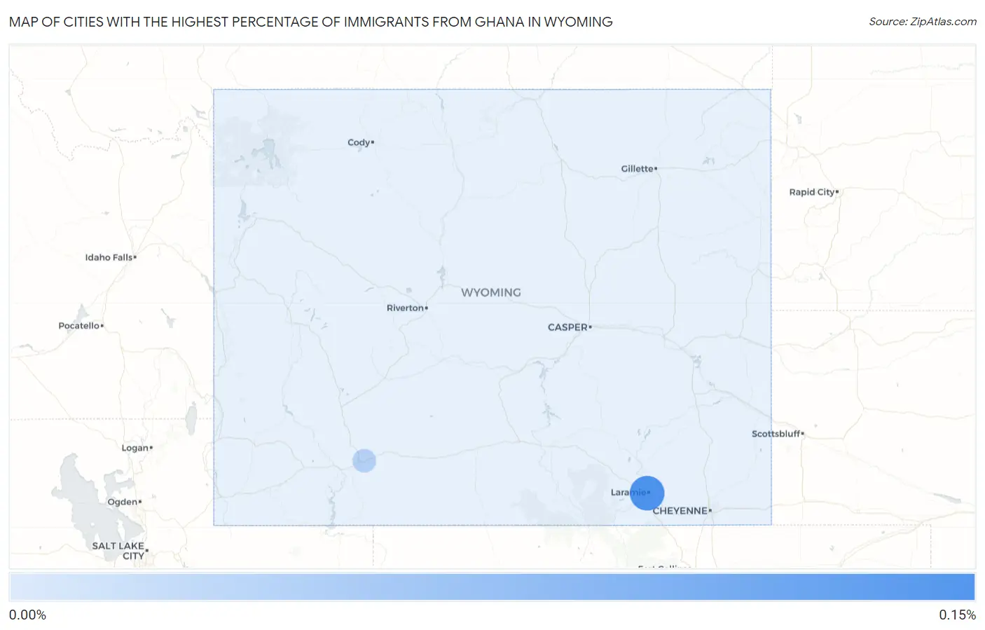 Cities with the Highest Percentage of Immigrants from Ghana in Wyoming Map
