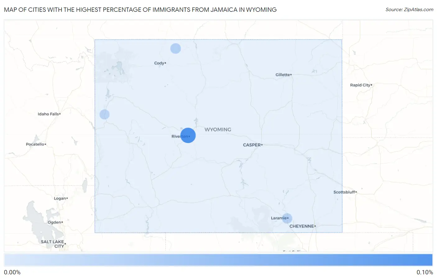 Cities with the Highest Percentage of Immigrants from Jamaica in Wyoming Map