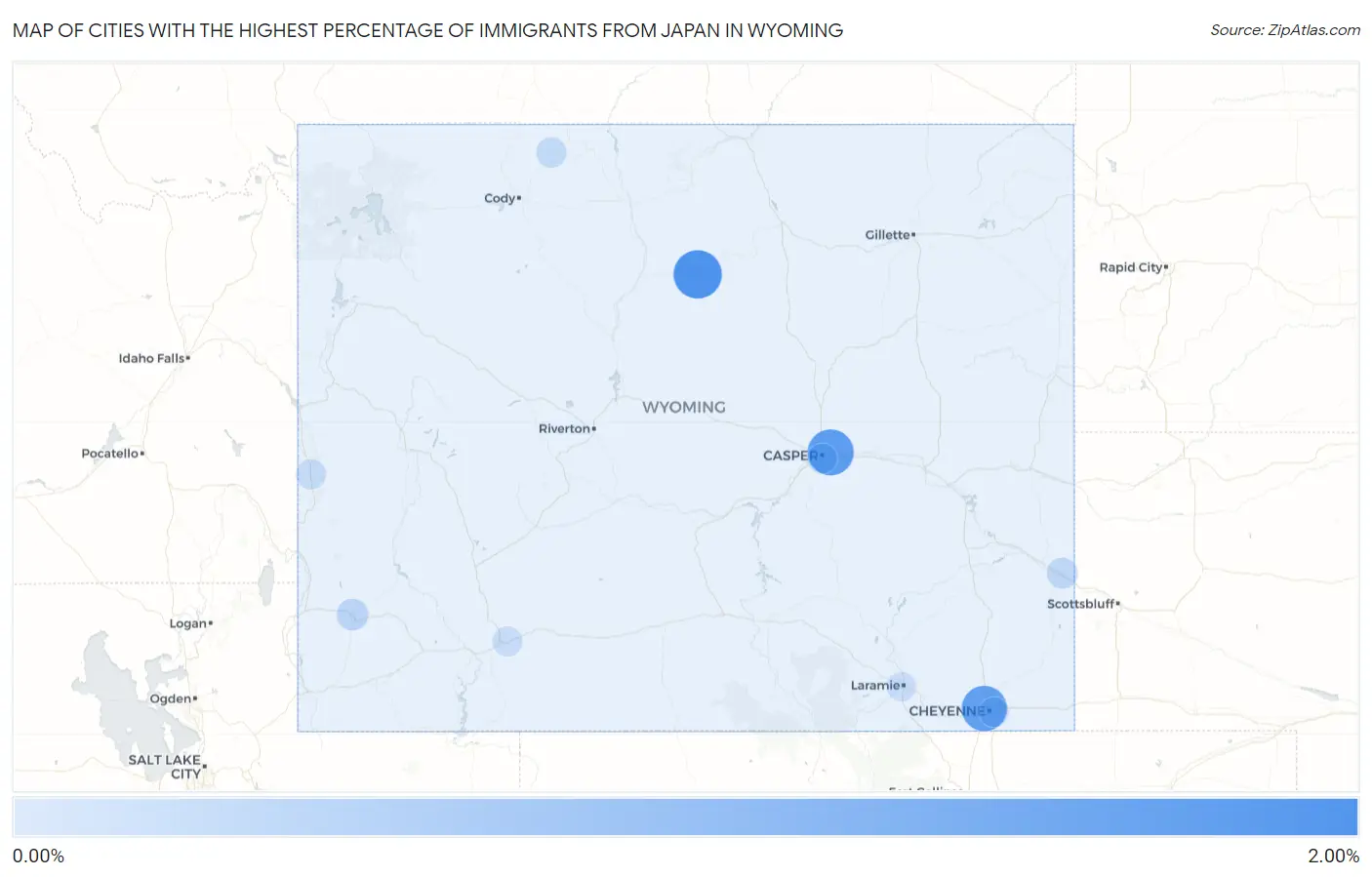 Cities with the Highest Percentage of Immigrants from Japan in Wyoming Map