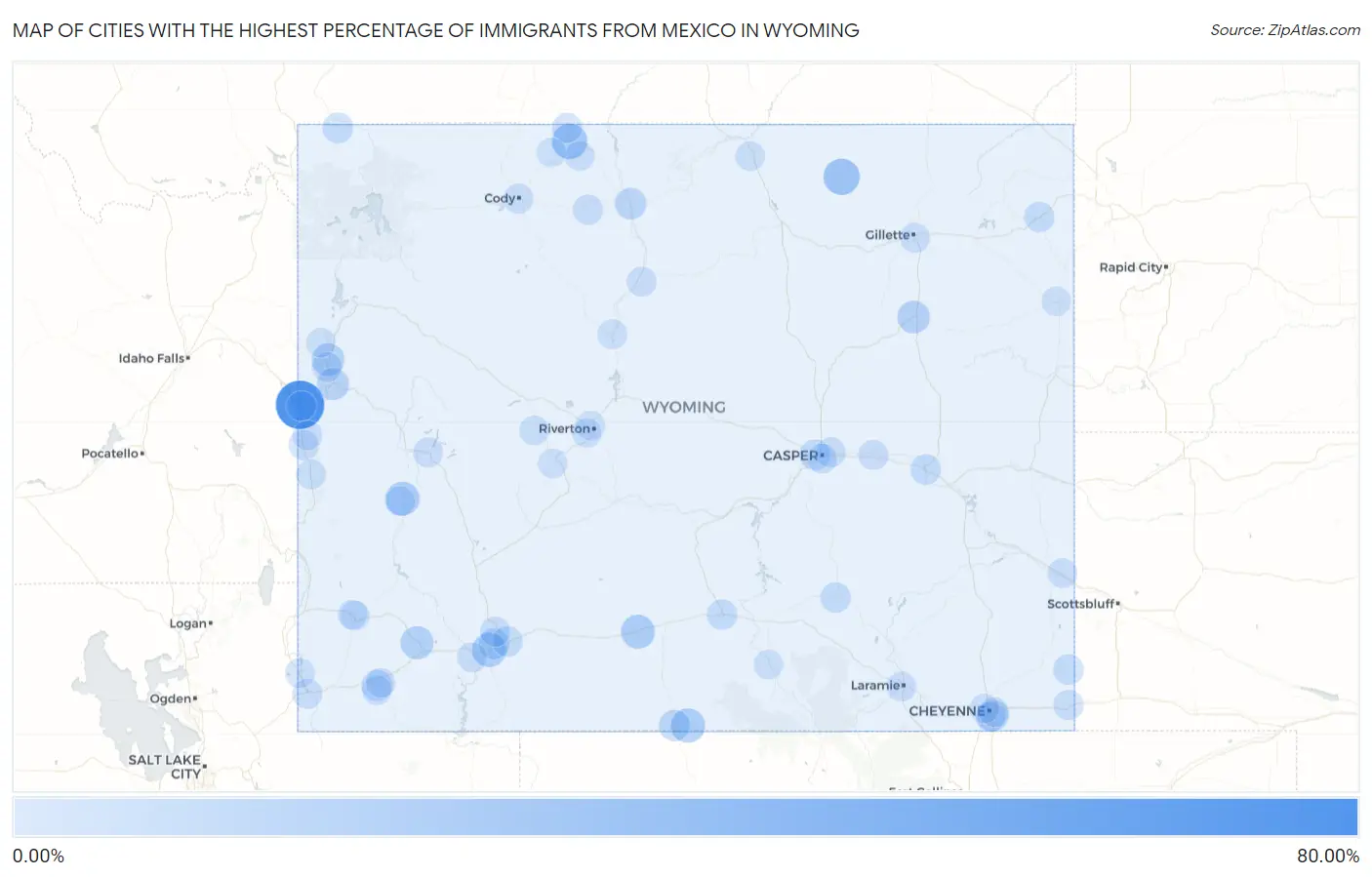 Cities with the Highest Percentage of Immigrants from Mexico in Wyoming Map