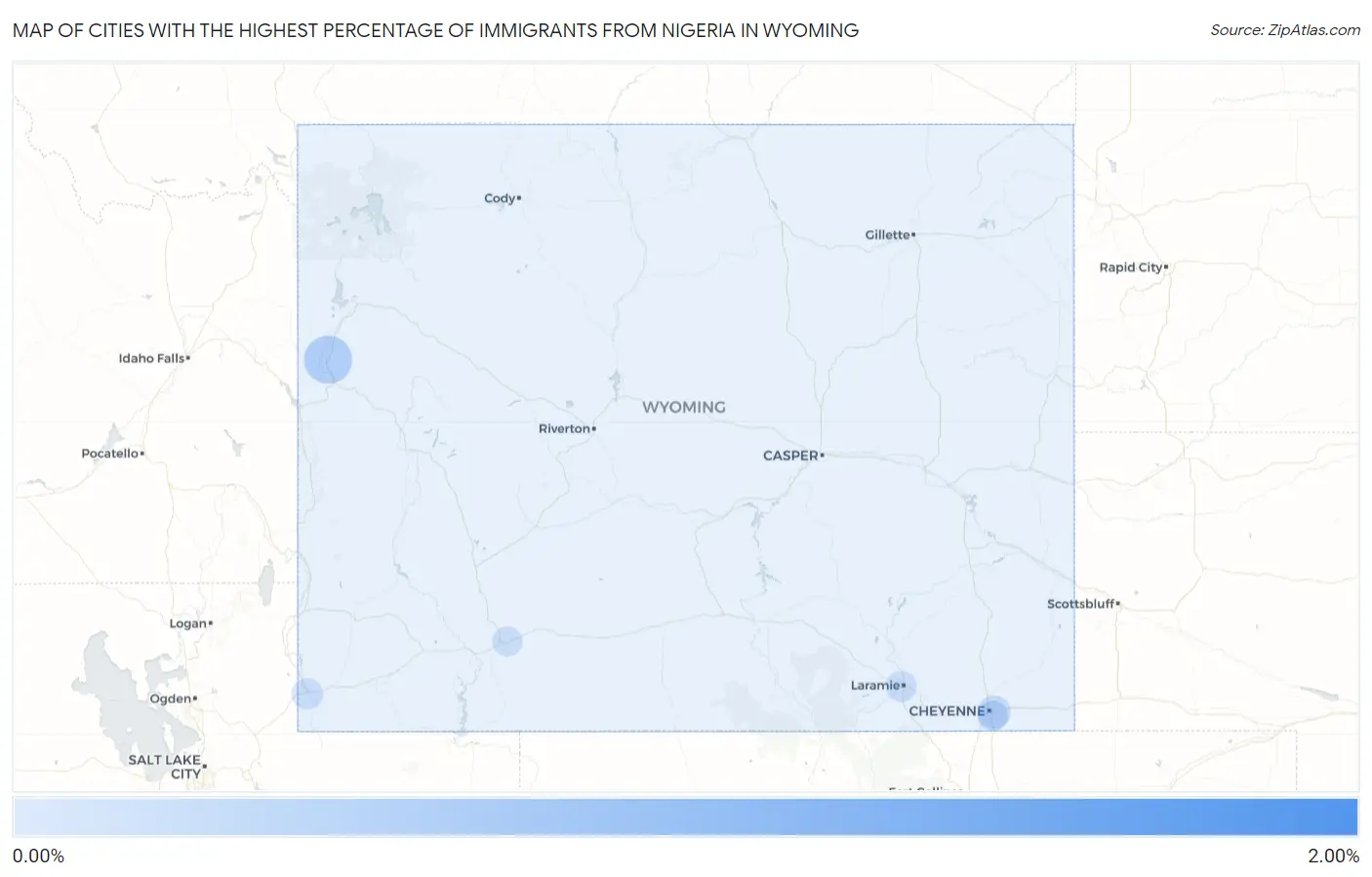 Cities with the Highest Percentage of Immigrants from Nigeria in Wyoming Map