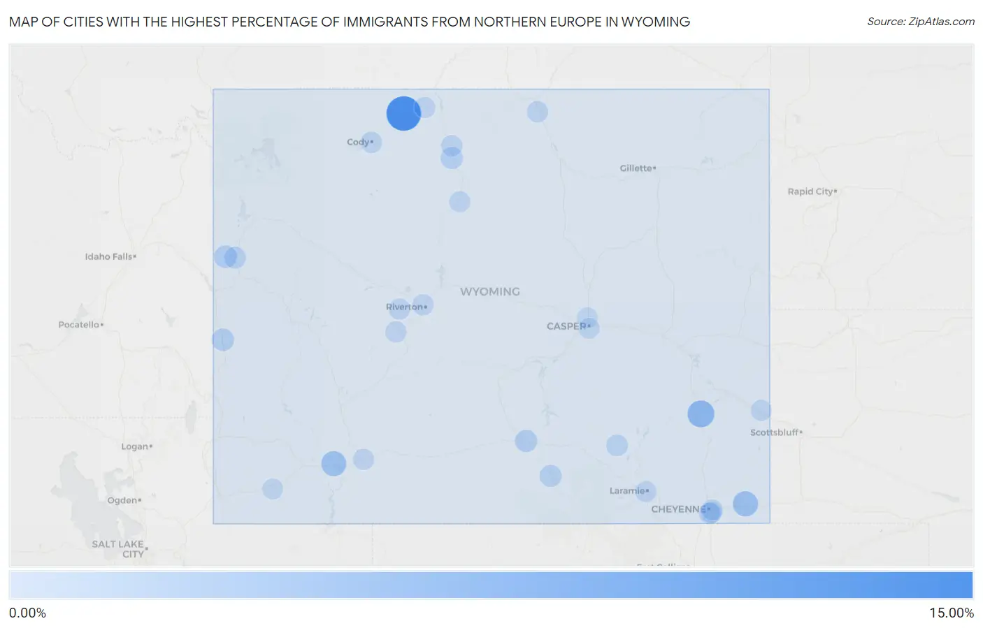 Cities with the Highest Percentage of Immigrants from Northern Europe in Wyoming Map