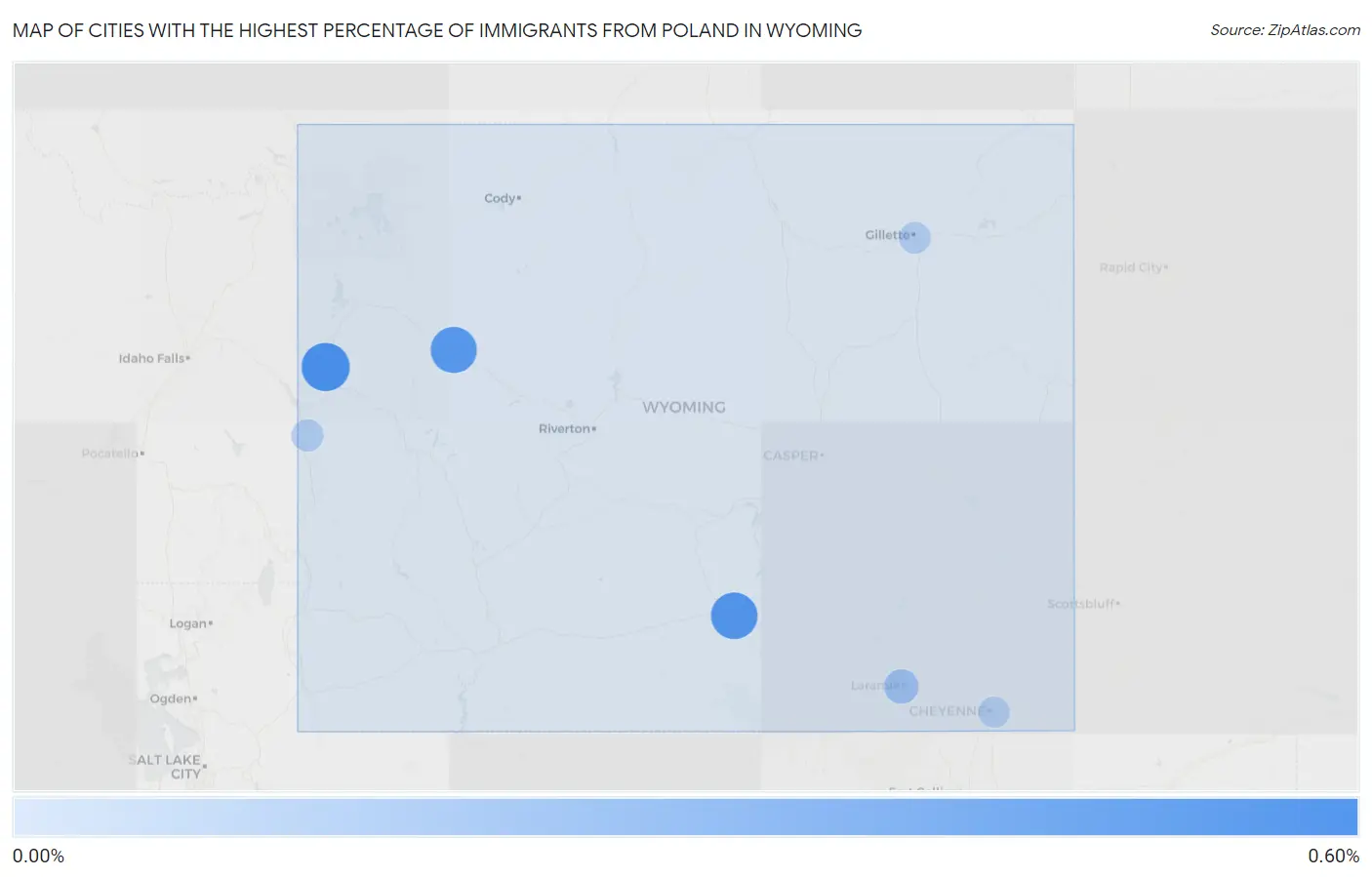 Cities with the Highest Percentage of Immigrants from Poland in Wyoming Map